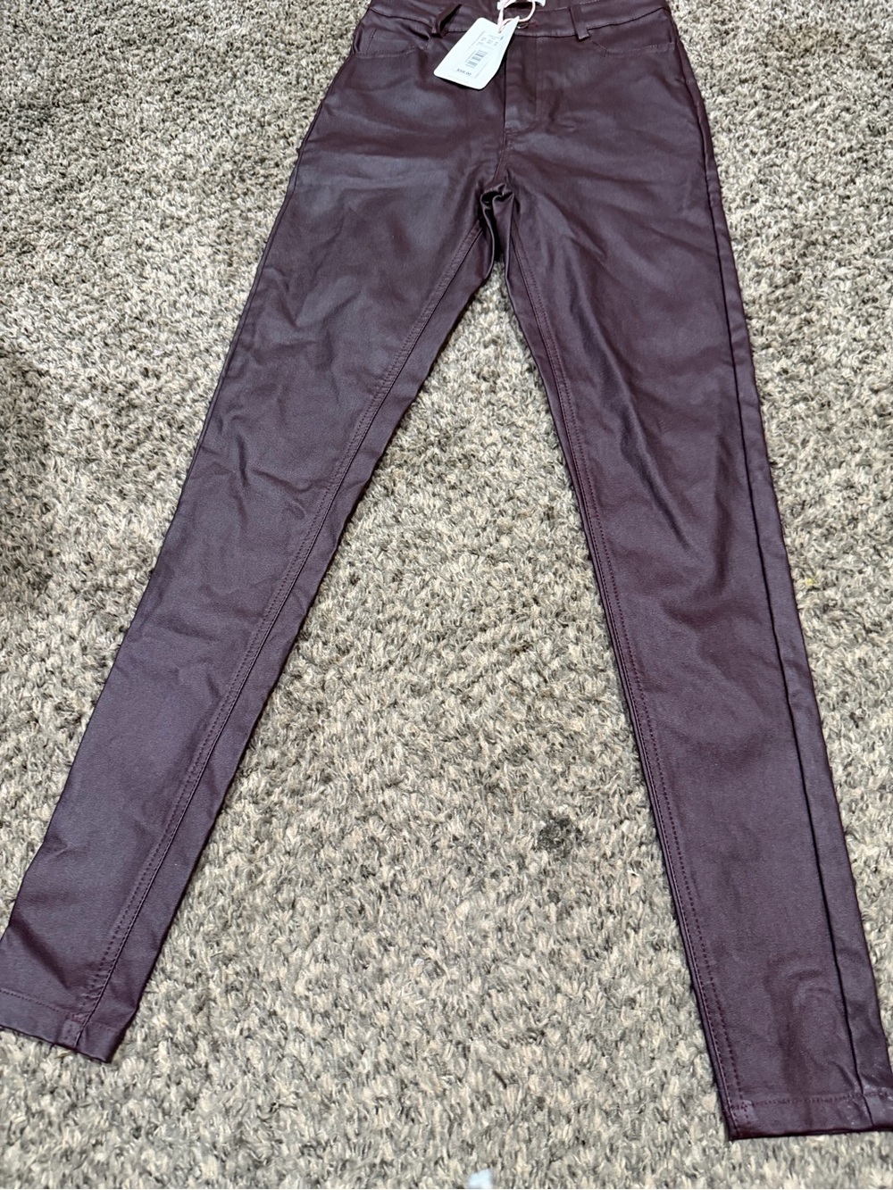 CAbi Faux Leather Skinny Pants in Deep Plum
